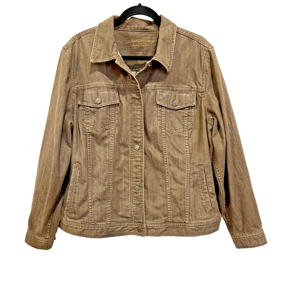 Lauren Jeans Co Women’s Jacket Brown Cropped Denim Button Up Plus Size 2X
